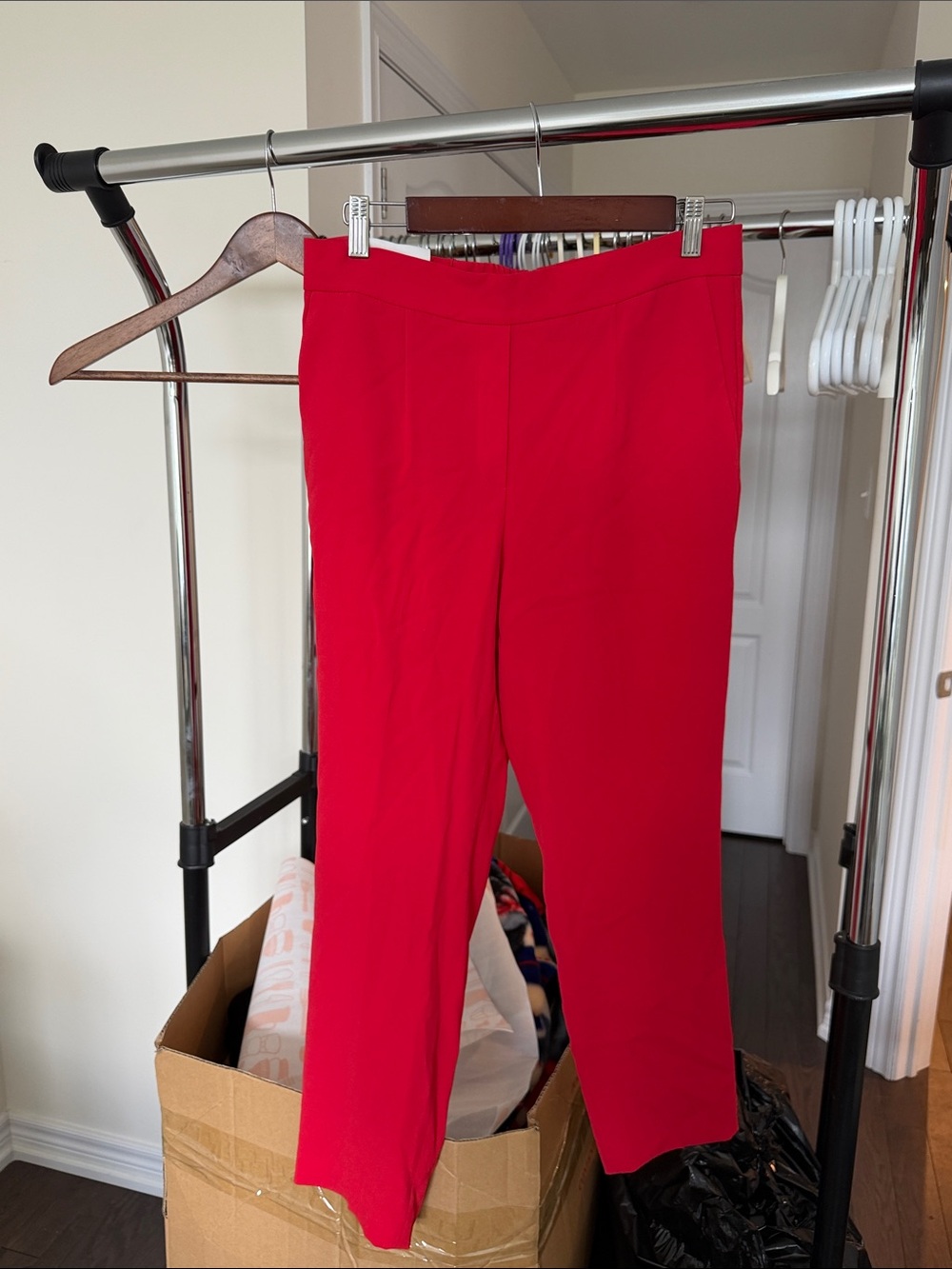 Babaton Red Cropped Straight-Leg Dress Pants